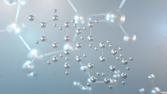 fluoxymesterone molecular structure, 3d model molecule, anabolic steroid, structural chemical formula view from a microscope
