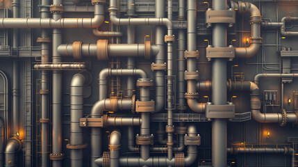 A close up of a pipe system with many pipes and valves