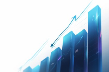 Upward-Trending Graph with Bar Charts on White Background, Blue Financial Theme, Modern and Minimalistic Design for Business Performance