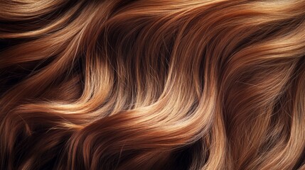 Naklejka premium Wavy strands of shiny brown hair flow together, illuminated softly to highlight their texture and movement.