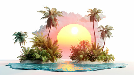 Obraz premium 3D Flat Icon Heatwave and Lush Oasis Concept: Contrasting Climate Extremes and Natural Fertility on Dreamy Background Isolated White Background