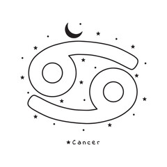 Cancer zodiac sign, with stars, moon, on white background, vector art