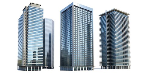 Set of Tall modern office building isolated on transparent background or white background. 