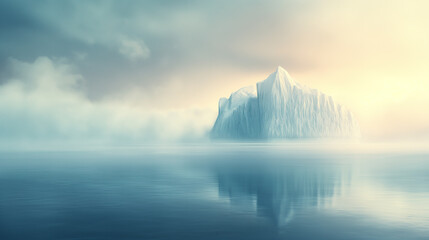 A large ice block is floating in the ocean