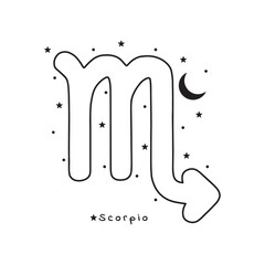 Scorpio zodiac sign, with stars, moon, on white background, vector art