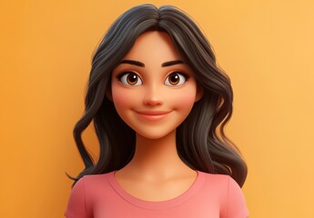  3D avatar of an Indian woman, smiling with long hair and earrings    © YONG