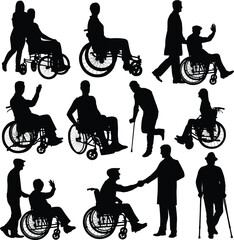 disabled person vector or silhouettes in a wheelchair