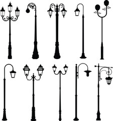 Lamppost street road light silhouettes