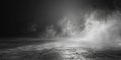 A smoke and light in a dark room or stage background for product placement