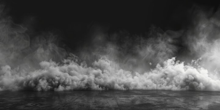 Dark gray background fog and light on floor. Mystical mist. smoke in dark room. Banner show product