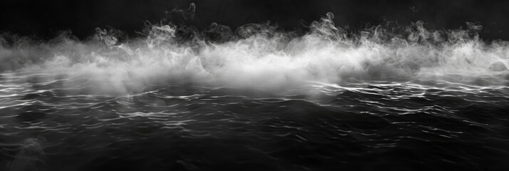 Dark gray background fog and light on floor. Mystical mist. smoke in dark room. Banner show product