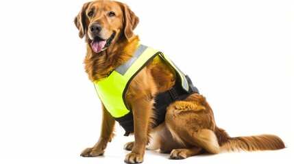 Obraz premium Golden Retriever Dog Wearing Safety Vest