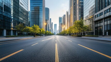 Obraz premium Close up clean empty road on modern office of city building buildings. AI generated image