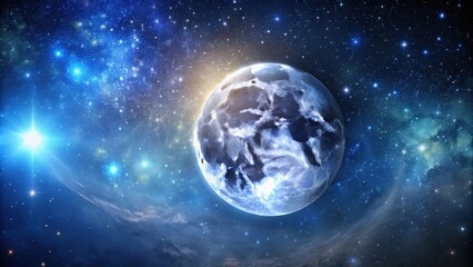 Naklejka premium Rising Moon in space with stars and celestial background, moon, space, stars, night, sky, astronomy, celestial, galaxy, universe
