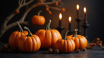 Halloween Pumpkins with candles background