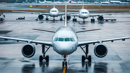 Commercial airplane parking at the airport are stopped effect by covid-19 pandemic around the world economic down crisis, Airplanes are parking at maintenance area because of COVID-19 travel alert -