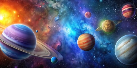 Planets in space with colorful galaxies in the background, planets, space, galaxies, universe, astronomy