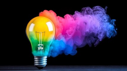 A series of colorful light bulbs are lit up, with each bulb emitting a different color of light. The bulbs are arranged in a row, with the first bulb on the left and the last bulb on the right