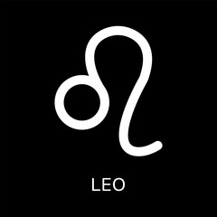 Leo zodiac sign icon. White line icon on black background. Tattoo leo zodiac symbol.  Astrological calendar. Zodiacal horoscope. Vector illustration.