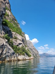 Preikestolen platform in Norway fjords