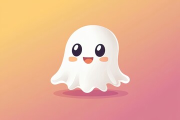 Obraz premium Cute cartoon ghost character with large eyes against a soft background representing Halloween themes and playful designs