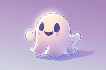 Obraz premium Cute cartoon ghost character with large eyes against a soft background representing Halloween themes and playful designs