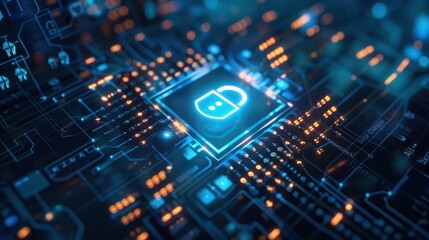 Close-up of a security icon on a computer screen indicating secure connection. 