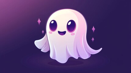Obraz premium Cute cartoon ghost character with large eyes against a soft background representing Halloween themes and playful designs