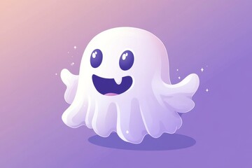Obraz premium Cute cartoon ghost character with large eyes against a soft background representing Halloween themes and playful designs