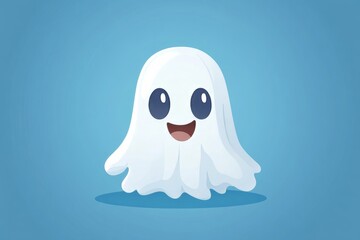 Obraz premium Cute cartoon ghost character with large eyes against a soft background representing Halloween themes and playful designs
