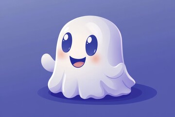 Obraz premium Cute cartoon ghost character with large eyes against a soft background representing Halloween themes and playful designs