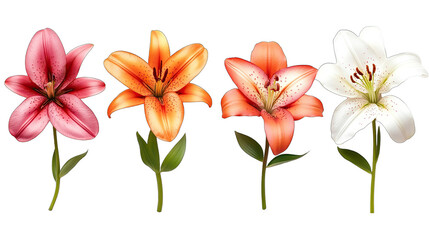 Obraz premium Blooming orange lily set of isolate on Transparency Background