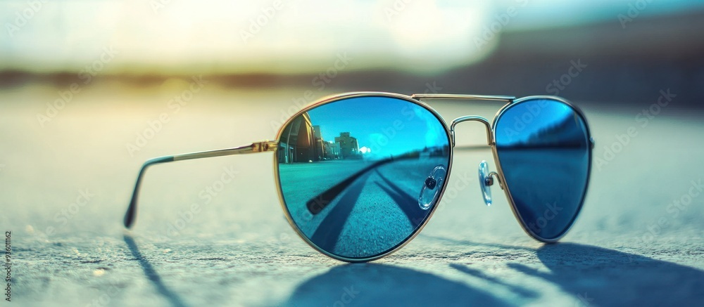 Wall mural sunglasses with reflection of cityscape