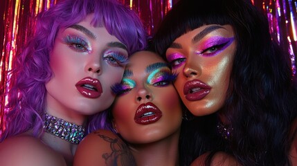 Obraz premium Friends with drag queen's make-up by pick background