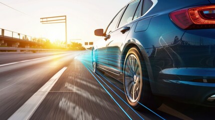 A family car is safely parked on the side of the road. Sunlight reflects off clean surfaces, highlighting the locking system and child safety features.