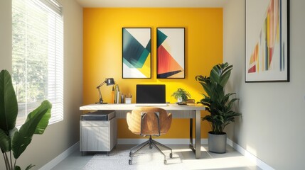 Organized Desk with Computer and Plants

