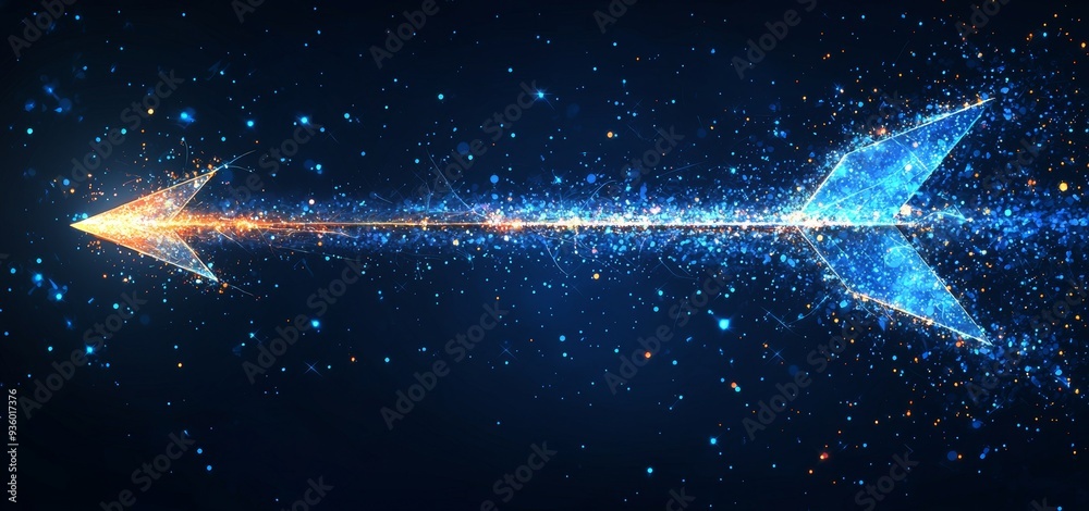 Poster In the background are arrows and circles with technology elements. The background has a needle blue color and has light, thin lines which add modernity.