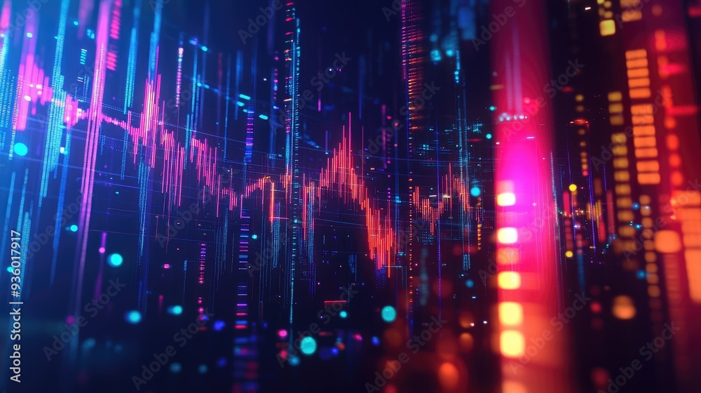 Poster futuristic 3d financial graph with abstract elements and vibrant data representation. --
