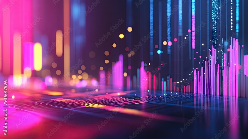 Poster futuristic 3d financial graph with abstract elements and vibrant data representation. --