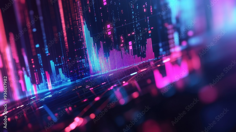 Poster futuristic 3d financial graph with abstract elements and vibrant data representation. --