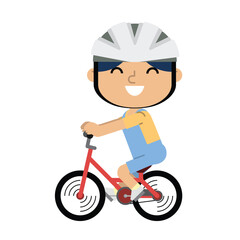 Child cycling outdoors in helmet. Vector illustration isolated on white background