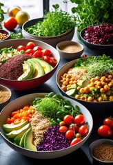 vibrant bowls colorful plant based meals overflowing nutritional goodness fresh ingredients healthy lifestyle, food, vegetable, dish, fiber, protein, salad