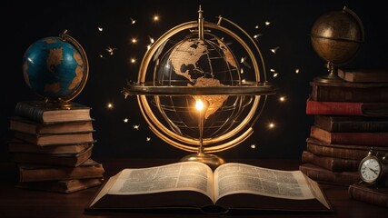 Open Book with Glowing Pages and Symbols of Knowledge for Literacy Day