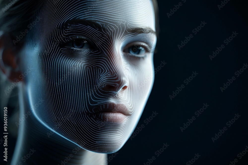Poster an android woman with an advanced technology overlay can be seen in this futuristic portrait