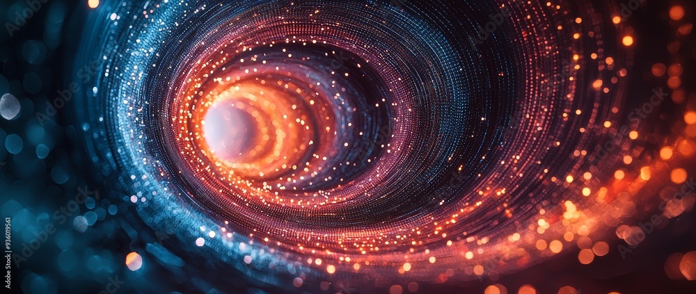 Poster Swirling 3D polygons form a vortex, a gateway into the digital dimension