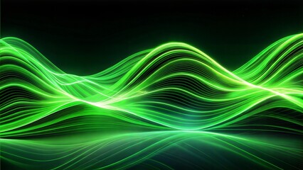 Obraz premium Green wavy light pattern, abstract neon lines, futuristic energy flow