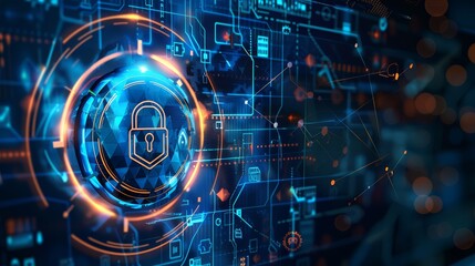 Obraz premium Cyber Security Lock on Digital Circuit Board