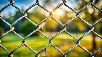 Naklejka premium Close-up of a broken chain link fence symbolizing security holes, vulnerability, breach, risk, weak, unprotected, defenseless