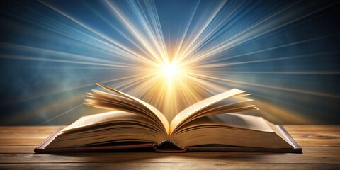 Bright light of education shining through an open book, knowledge, learning, education, wisdom, illumination