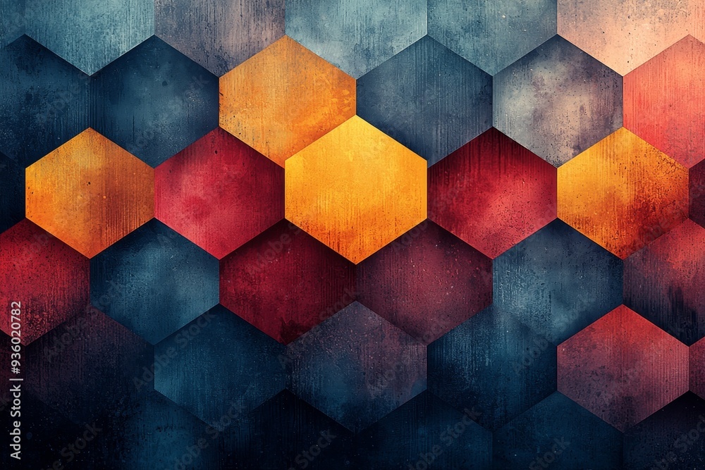 Poster The artwork depicts a dynamic and colorful geometric pattern with transparent shapes and hues.